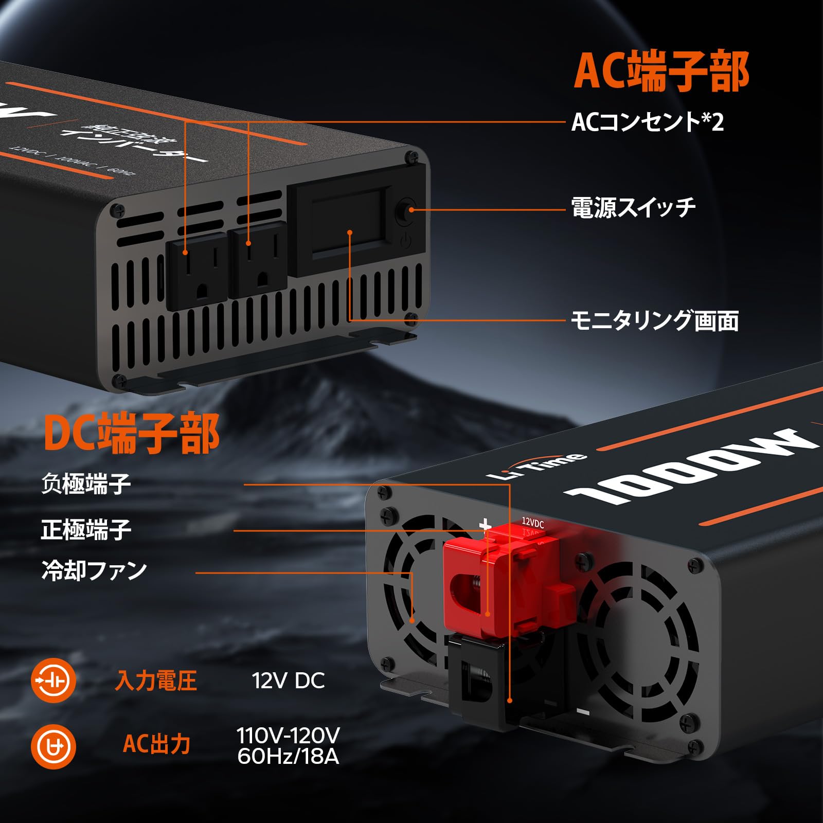 Amazon.co.jp: LiTime 12V1000W 純正弦波 インバーター 正弦波2000W